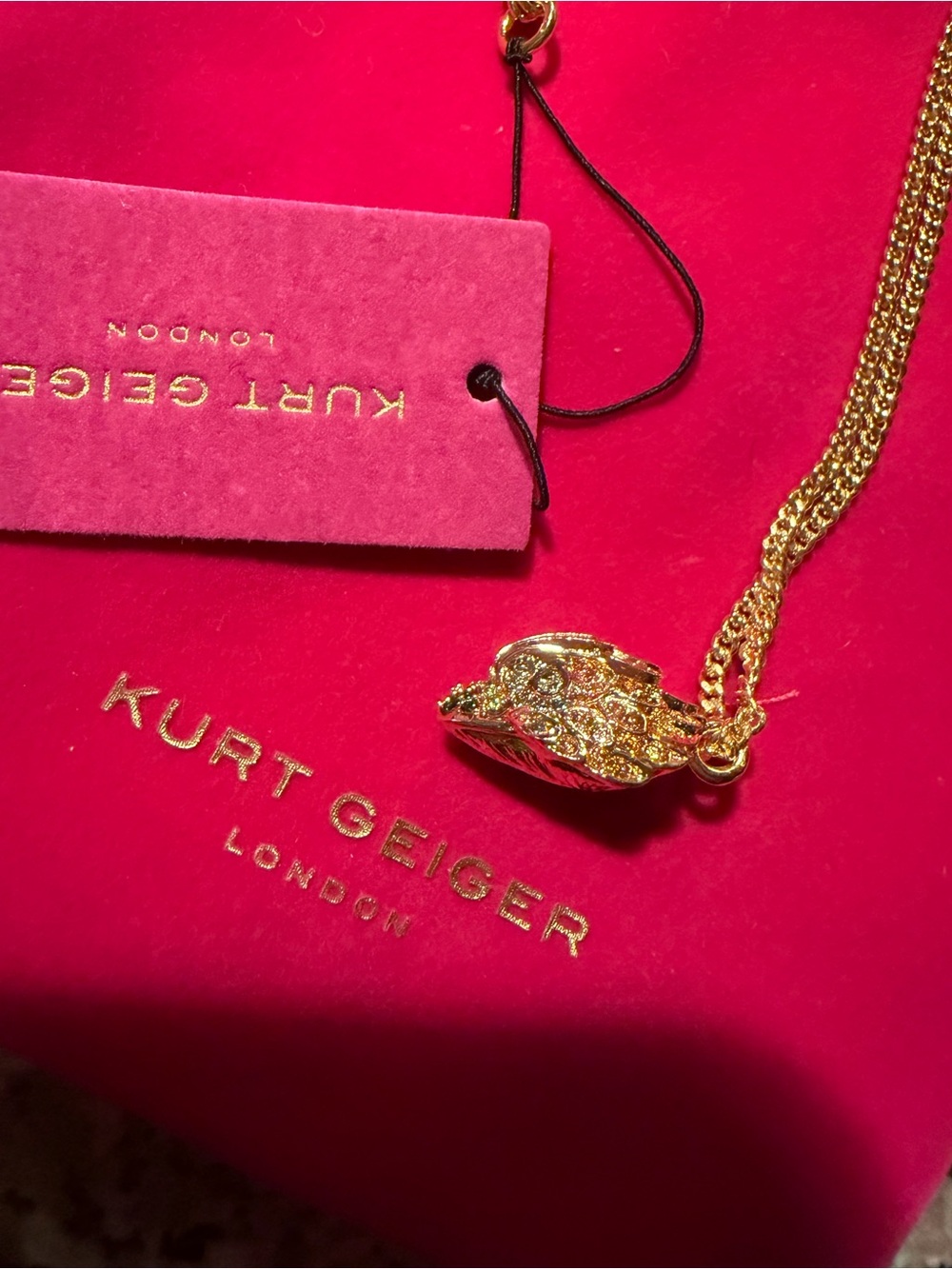 Kurt Geiger Gold Crystal Eagle head Pendant Necklace - Gold